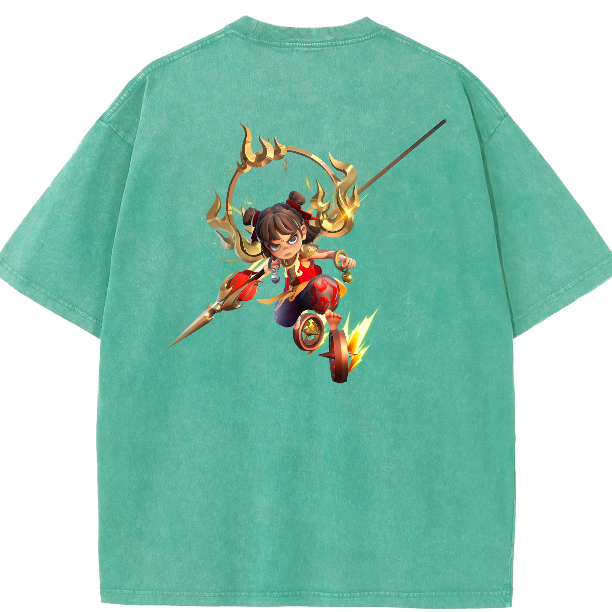 （画像用） Ne Zha 2 ナタ 魔童の大暴れ 綿100% ヴィンテージ風 半袖Tシャツ（背面プリント）